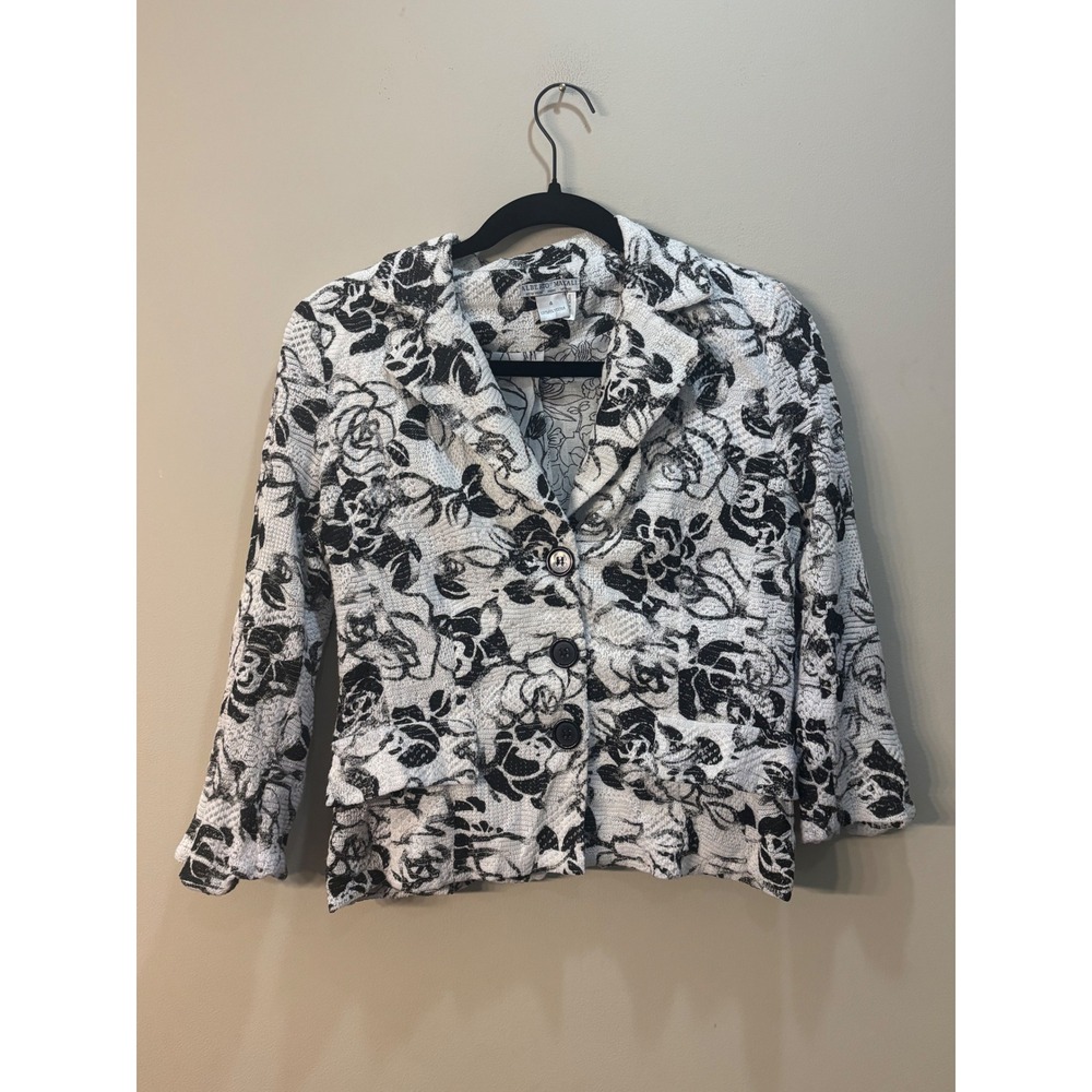 Vtg Alberto Makali Black White Floral Blazer Jacket Women Size 4 Button Front